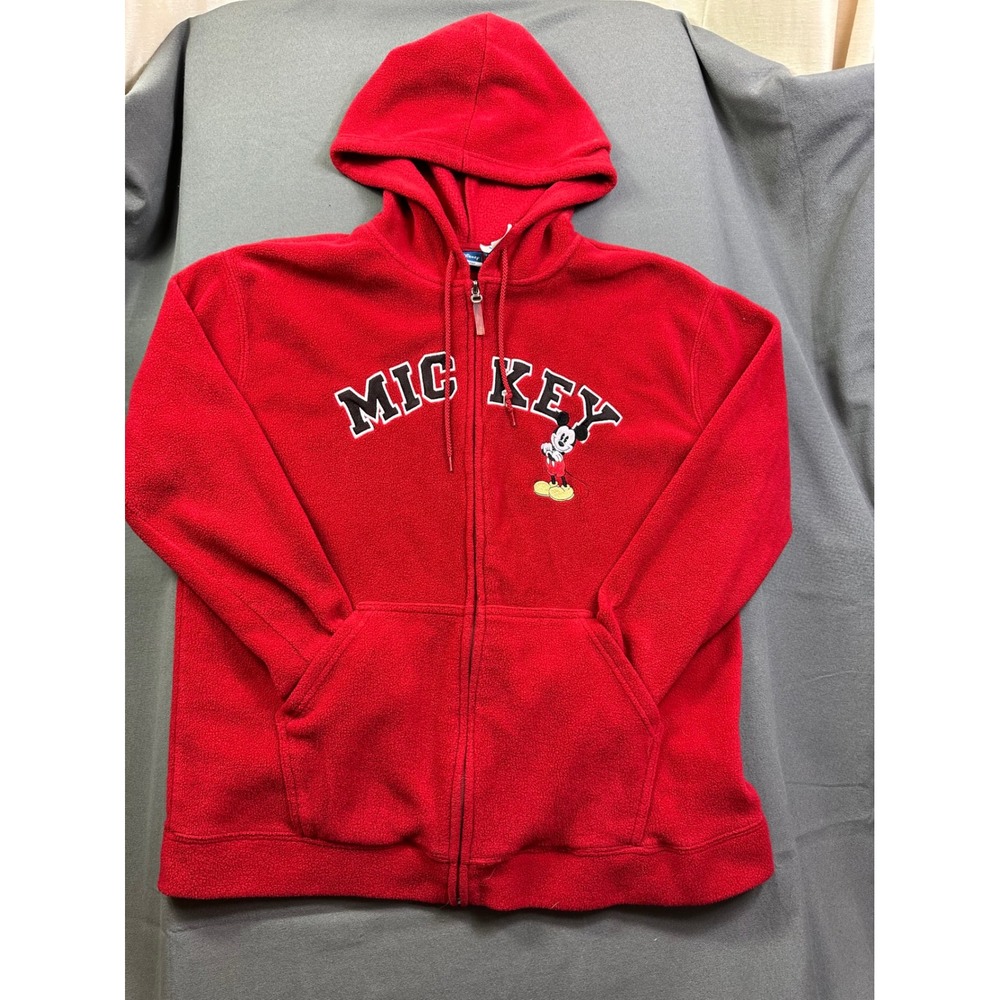 Disney MickeyMouse Red Fleece FullZip Hoodie Women Embroidered Graphic Jacket 1X